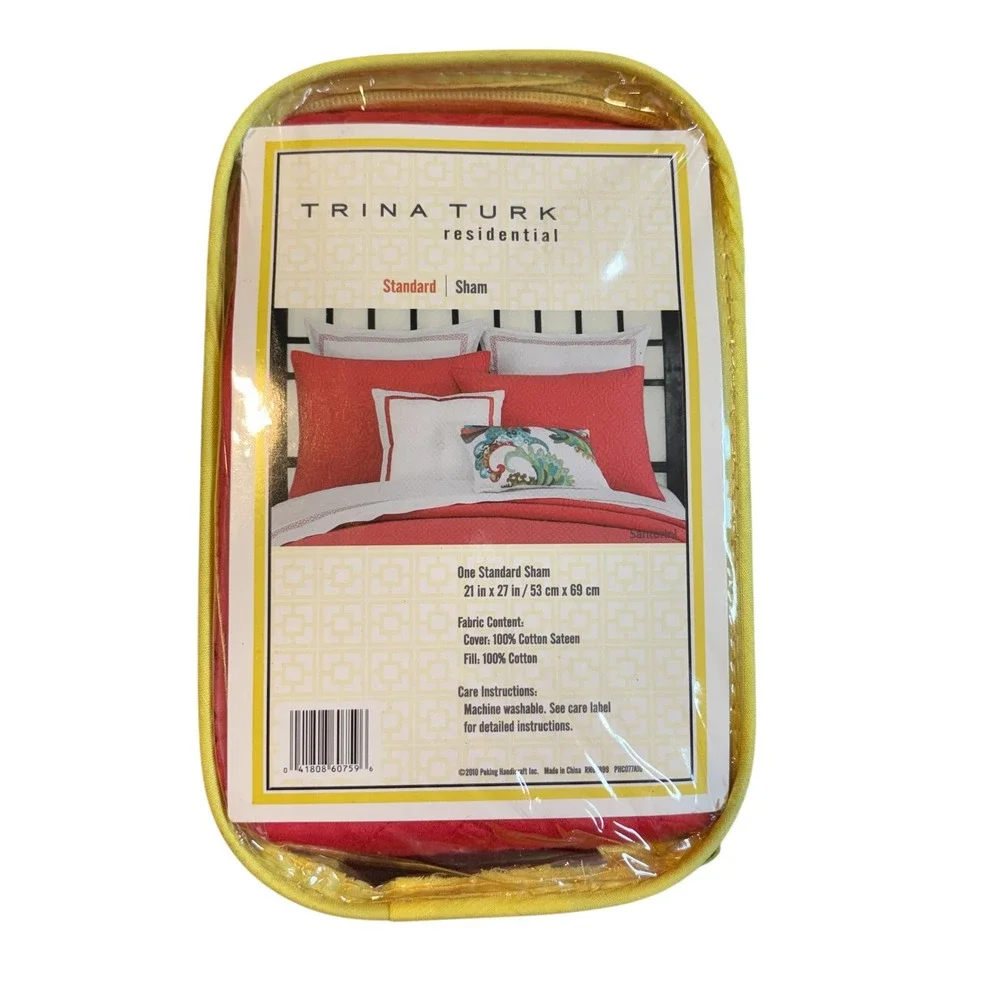Trina‎ Turk Santorini Coral Quilted Standard Sham 100% Cotton Sateen New